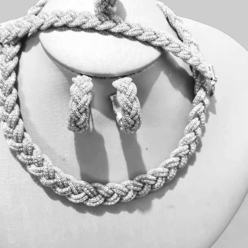 Braided Silver Necklace Set